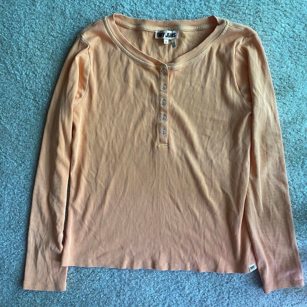 DKNY Women's Henley Long Sleeve Ribbed Knit Top size XL